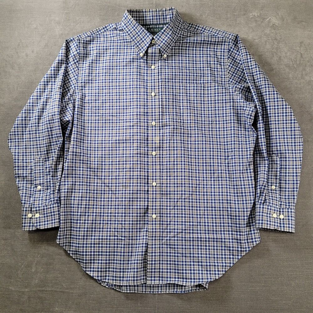 Lauren Ralph Lauren Vintage Blue Plaid Long Sleeve Shirt Mens Non-Iron 17.5-35‎